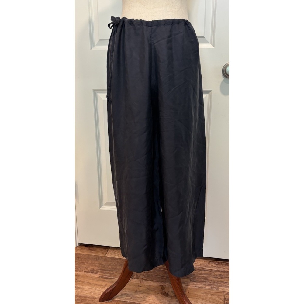 Sula Silk Drawstring Pants Wide Leg Crop Side Tie Size Large